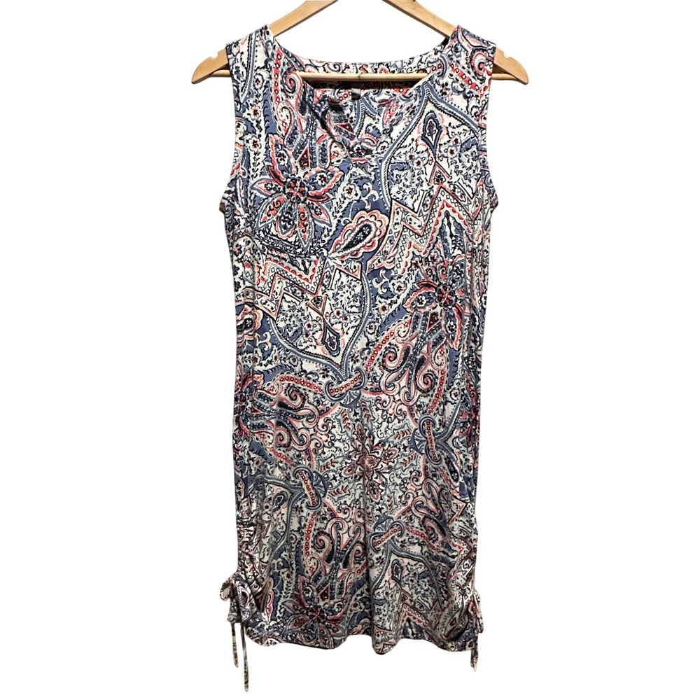 T by Talbots Paisley Shift Activewear Dress Womens M Petite Ruched Side Mini